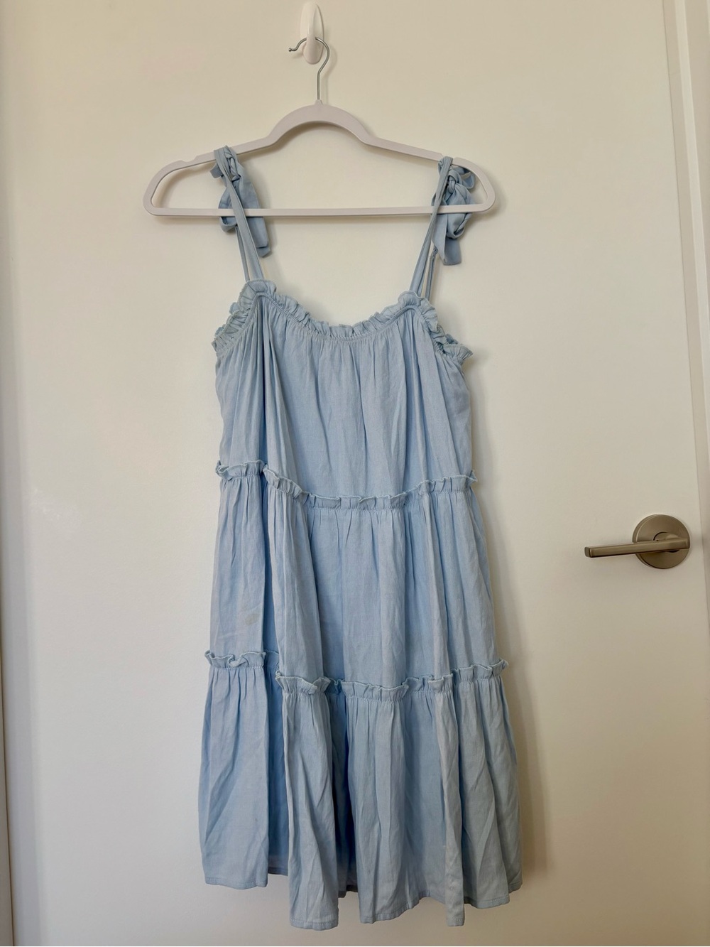 Light Blue Tie-Shoulder Tiered Dress